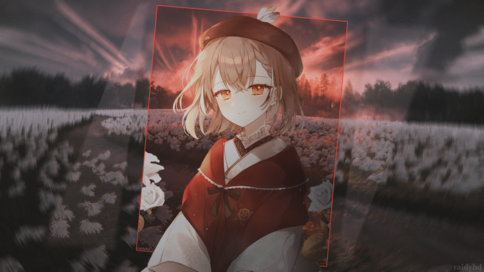 Nanashi Mumei in a field of flowers