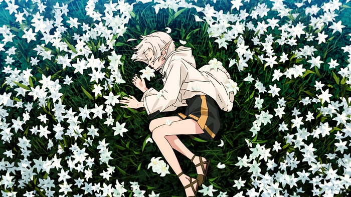 Sylphiette sleeping in a field of white flowers