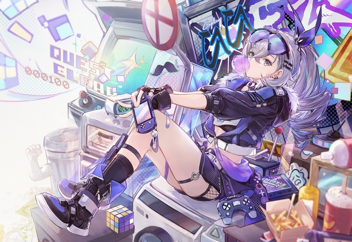 Silver Wolf with Gaming Gear and Food