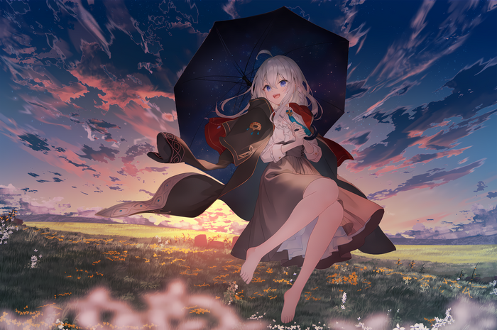 4K Elaina with Umbrella at Sunset