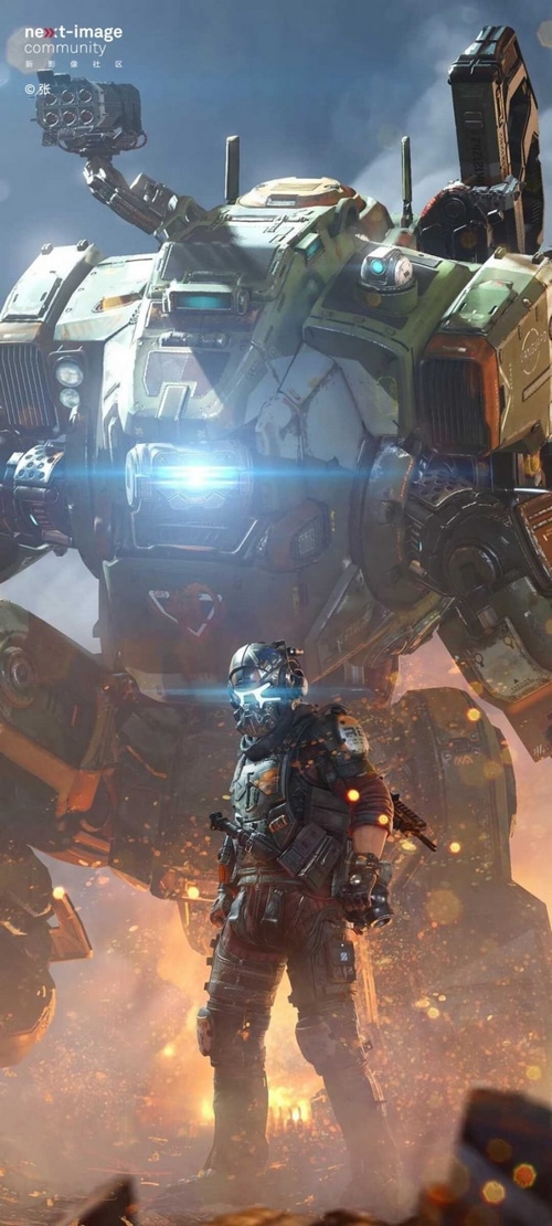 Titanfall 2 pilot and mech in battle