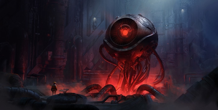 4K Science Fiction Creature with Red Light