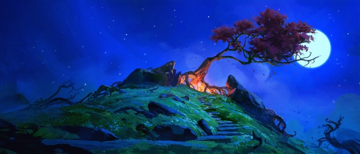 Gavin ODonnell digital art of a moonlit landscape with a tree