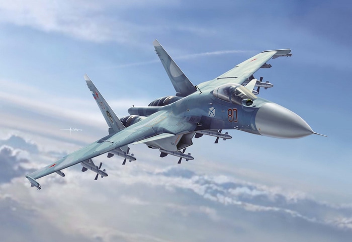 Russian Sukhoi Su-34 fighter jet flying in the sky