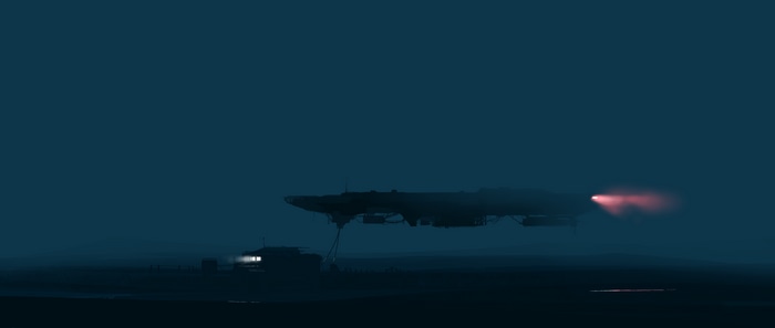 4K Science Fiction Spaceship Landing at Night