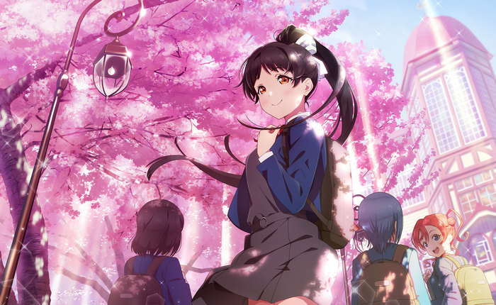 Hazuki Ren and friends under cherry blossoms in Love Live! Super Star!!