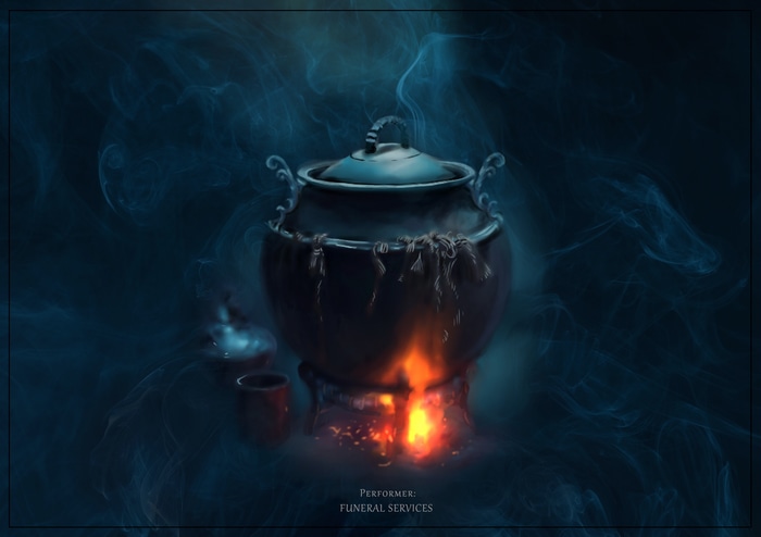 Witch's cauldron over a fire with smoke