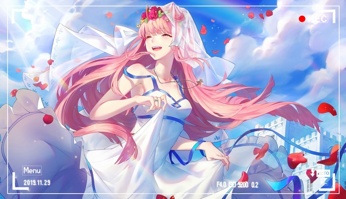 4K Zero Two in a wedding dress with pink hair