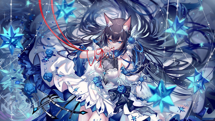4K Fox Girl with Blue Flowers