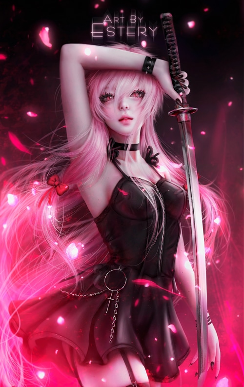 Gasai Yuno with a katana by Estery