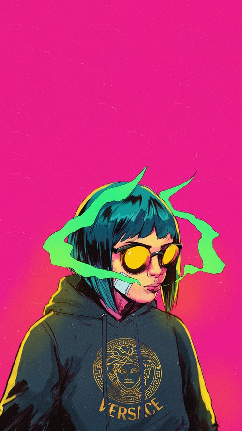 Woman with glasses and Versace hoodie