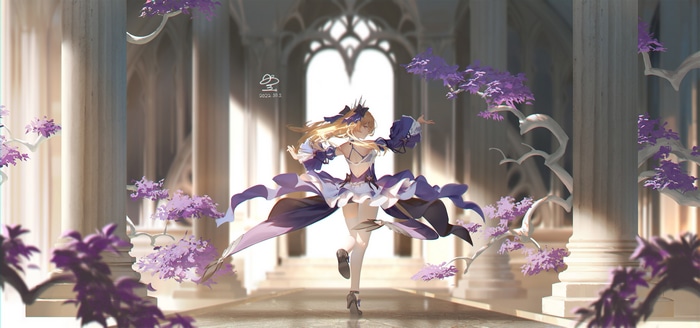 4K Genshin Impact Fischl with purple flowers