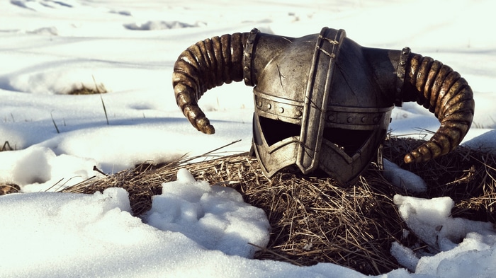 Skyrim helmet in the snow