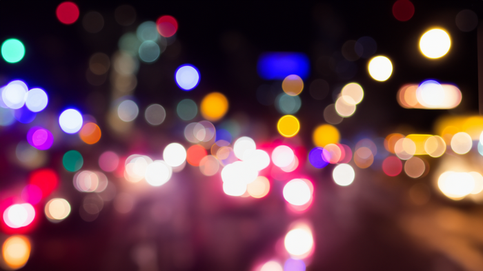 Blurred city lights at night with bokeh effect