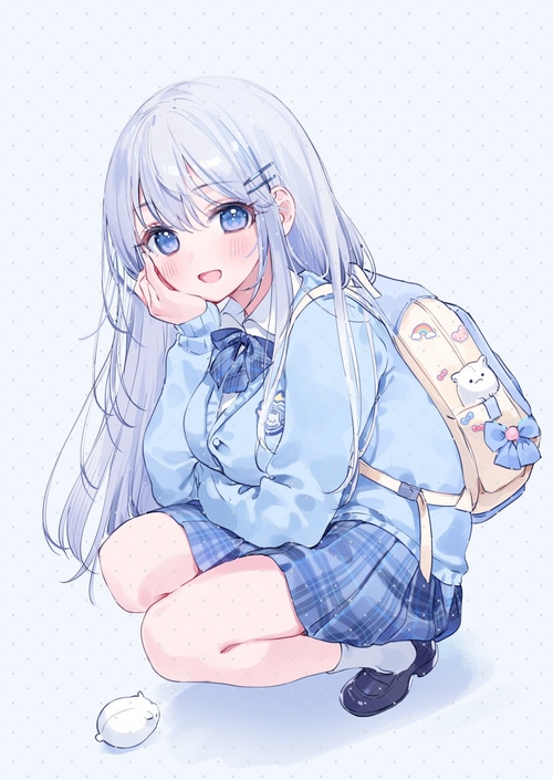 Anime girl with blue hair and blue eyes