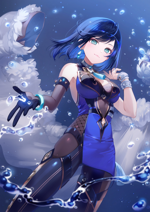 Yelan from Genshin Impact with water effects
