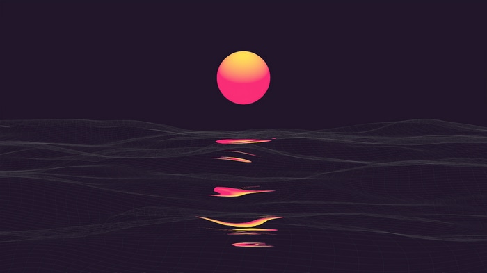 4K Retrowave Sunset Over Water