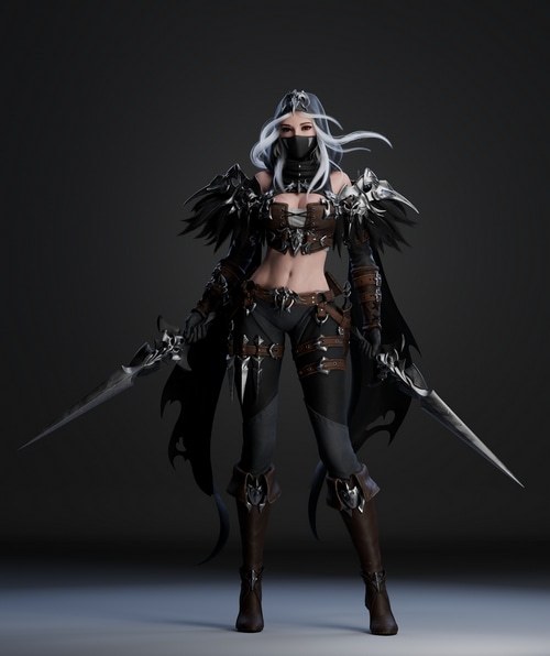 Assassin woman with swords and mask