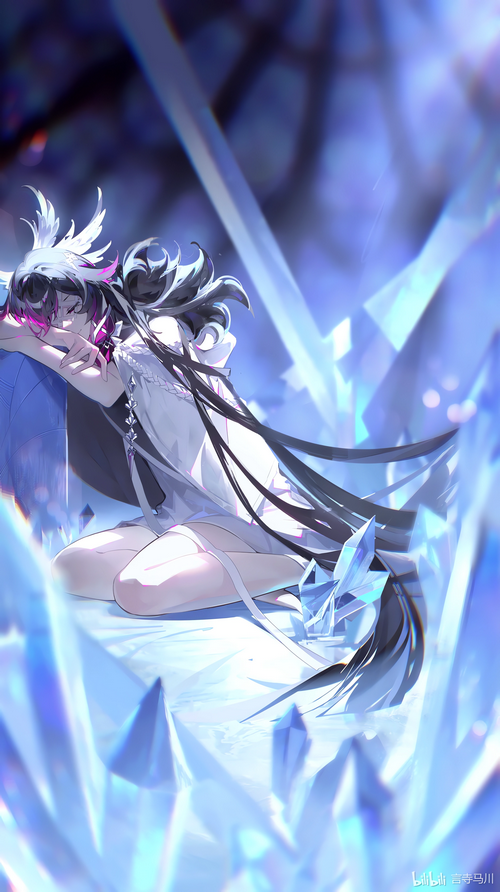 Girl in white dress surrounded by crystals