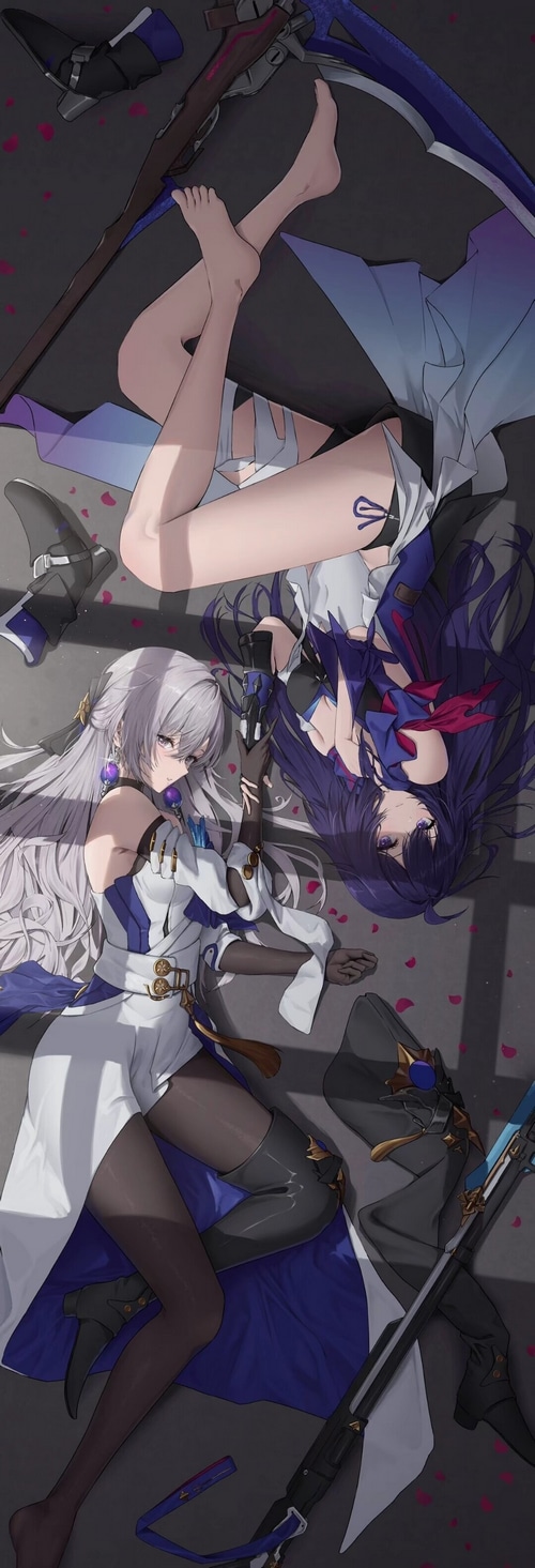 Seele and Bronya from Honkai: Star Rail lying down