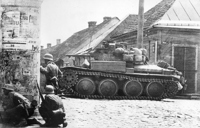 German soldiers and tank in World War II