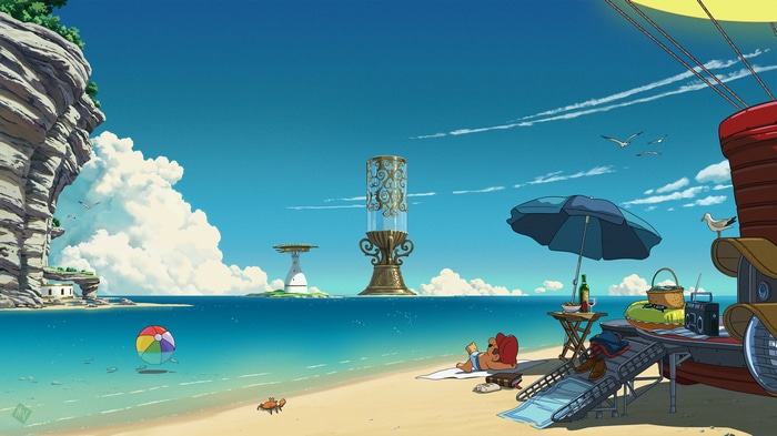 Super Mario Odyssey Beach Scene with Mario and Crabs