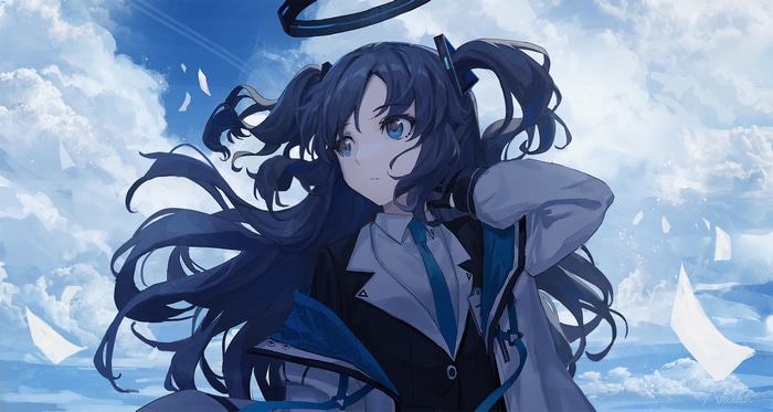 Hayase Yuuka from Blue Archive in the sky