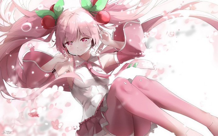 Sakura Miku with pink twintails and cherry hair accessories