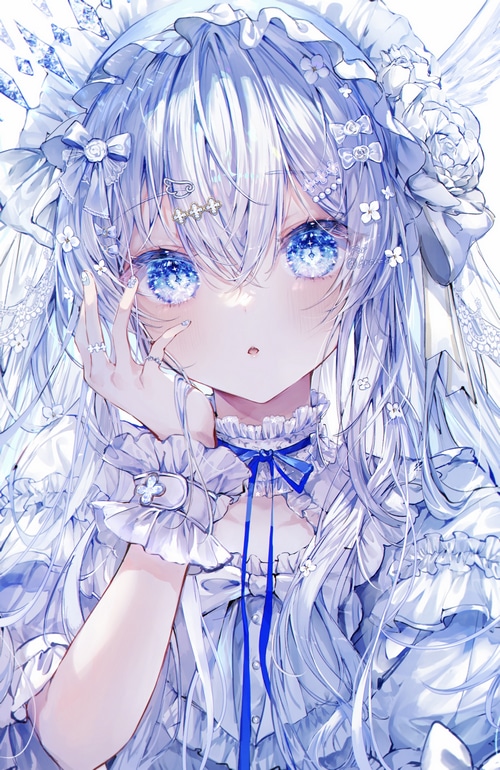 Anime girl with blue hair and blue eyes