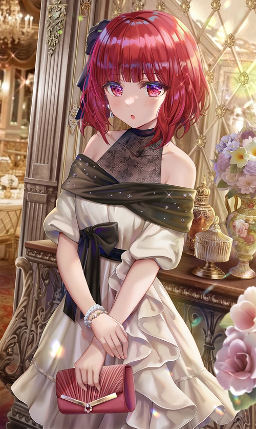 Kana Arima in a white dress holding a purse