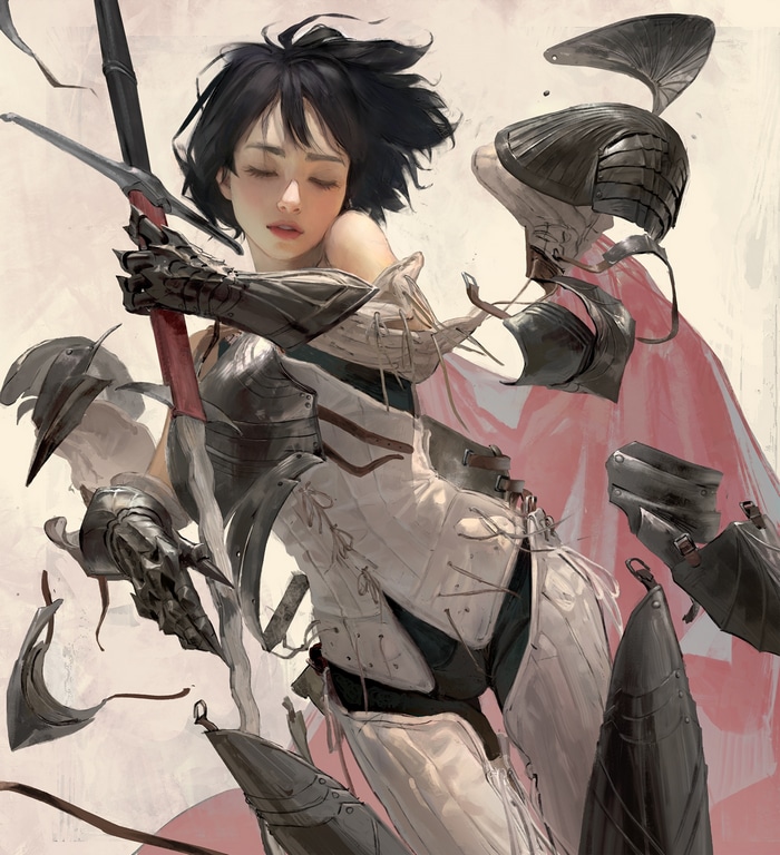 Warrior woman with sword and armor