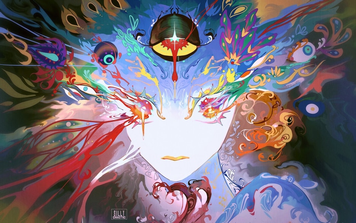 Abstract colorful face with many eyes