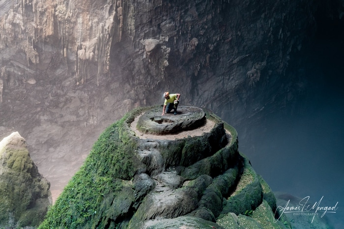 Man exploring Hang Son Doong cave in Vietnam
