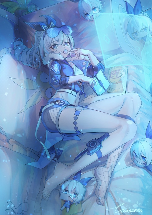 Silver Wolf with Chibi Companions and Chips