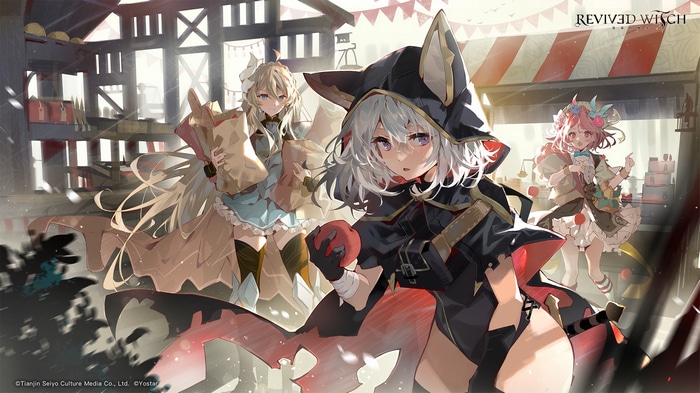 Revived Witch characters at a market stall