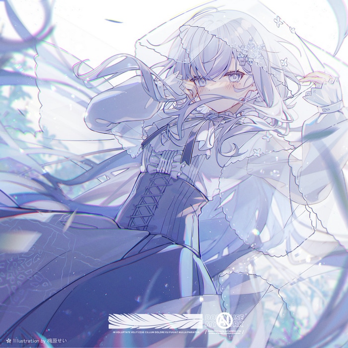 Anime girl in white dress with veil