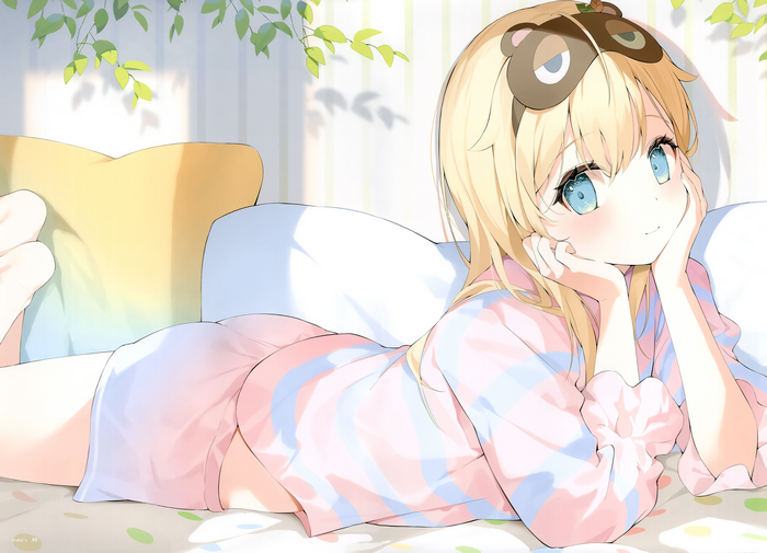 Kazama Iroha in pajamas with tanuki ears