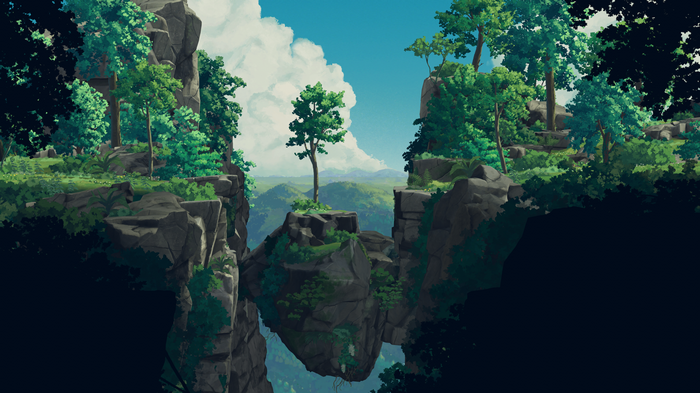 4K Nature scene with green forest and cliffs