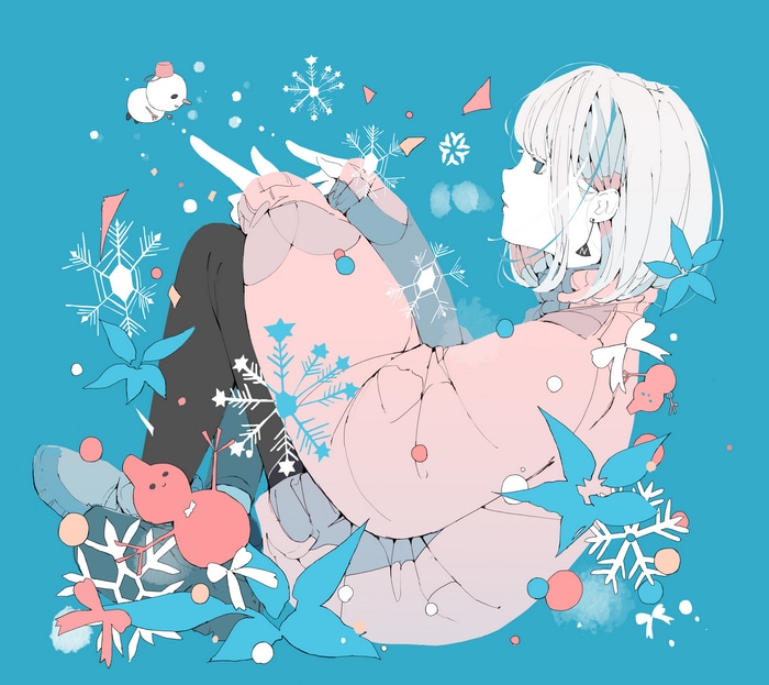 Girl with snowflakes and snowman
