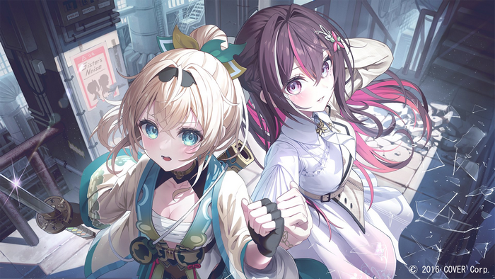 AZKi and Kazama Iroha with swords