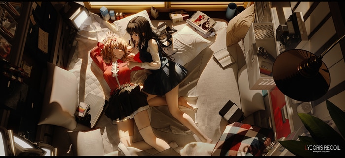 Lycoris Recoil: Nishikigi Chisato and Inoue Takina on Bed
