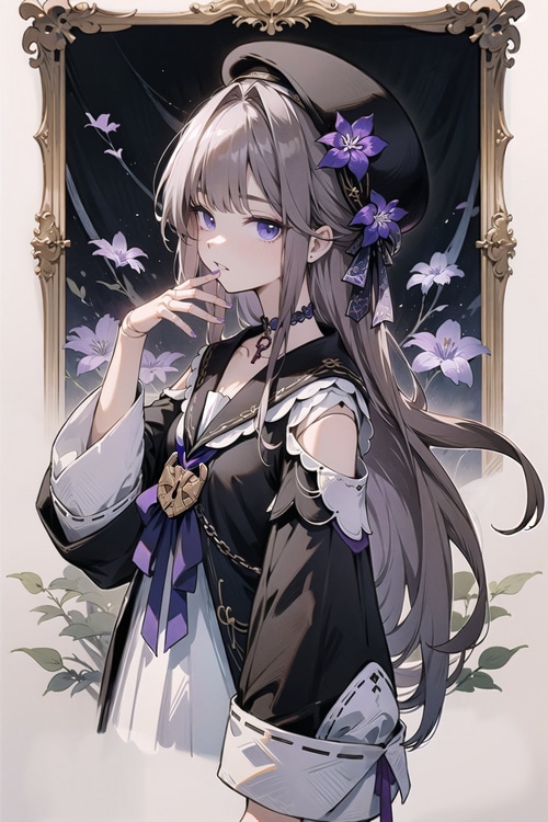 Herta from Honkai: Star Rail with flowers and hat