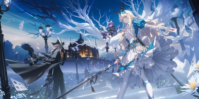 4K Alice in Wonderland anime characters with castle and flowers