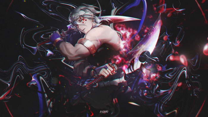Tengen Uzui from Kimetsu no Yaiba with dual swords