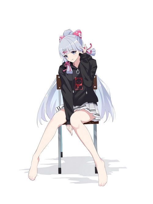 Kamisato Ayaka from Genshin Impact sitting on a chair