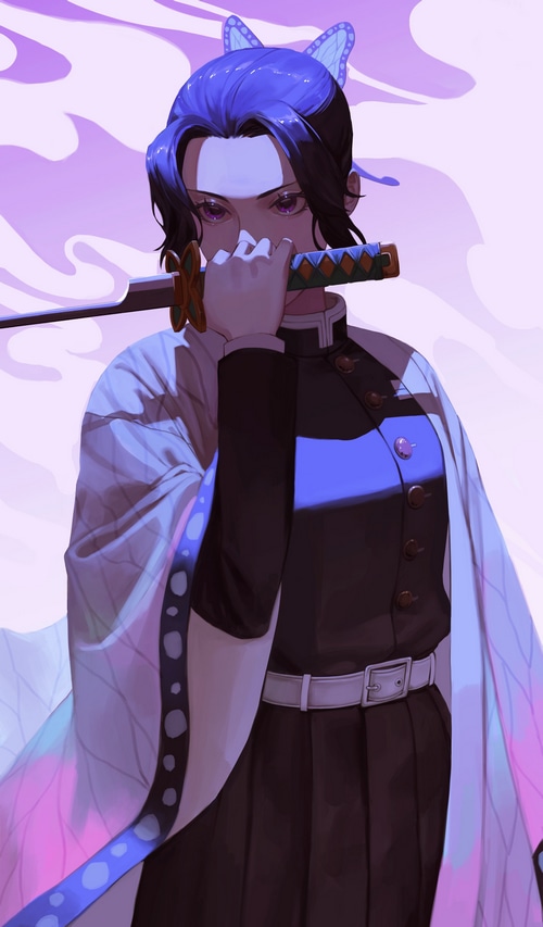 Kochou Shinobu from Kimetsu no Yaiba holding a sword