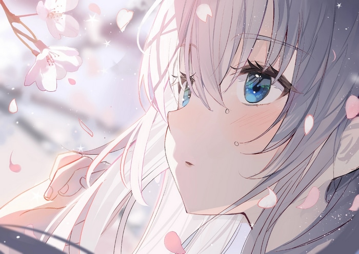 Anime girl with white hair and blue eyes