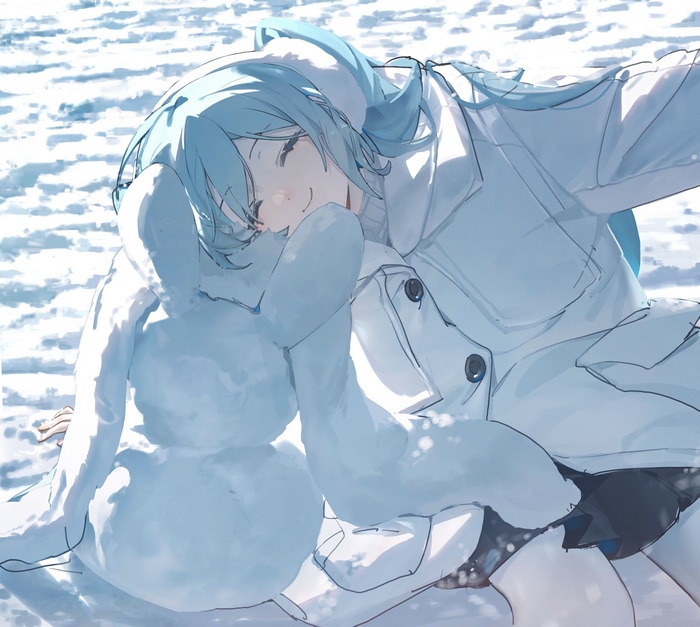 Hatsune Miku in winter with a rabbit