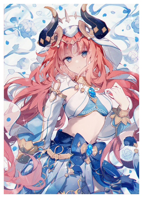 Nilou from Genshin Impact with pink hair and horns