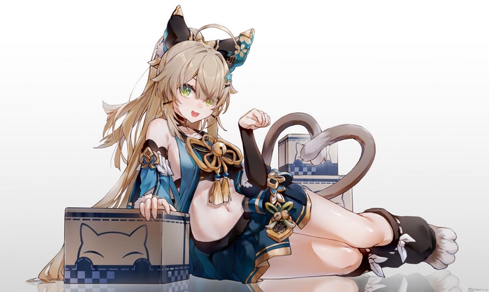Kirara from Genshin Impact with a cat box